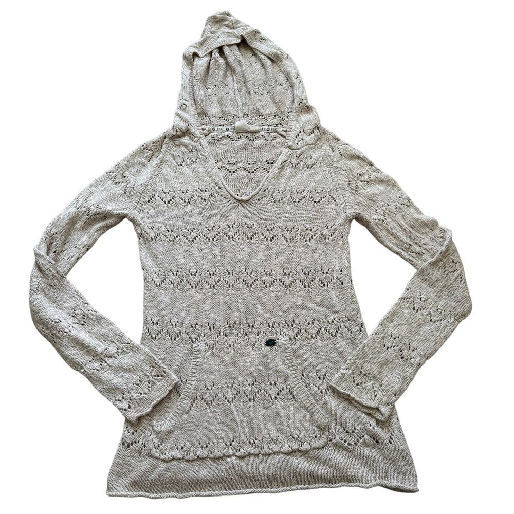 Crochet knit ROXY SWEATER, cotton blend, size Medium, hooded